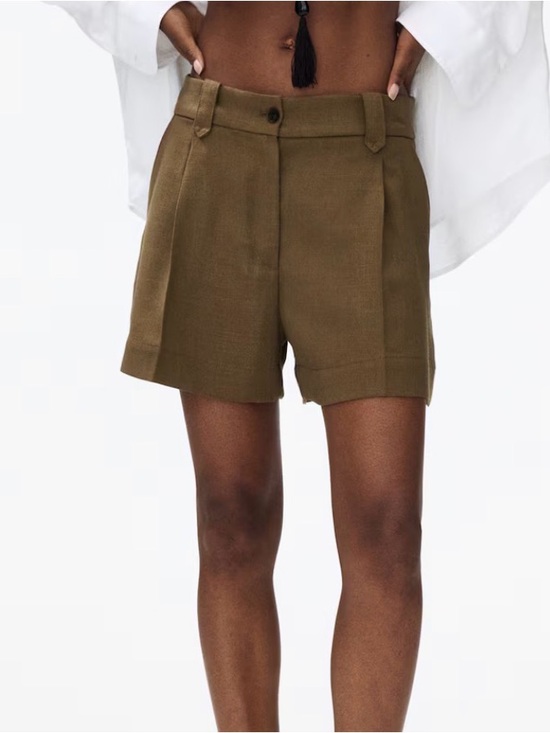H&M Pants - H&M Olive Green Linen-Blend Tailored Shorts